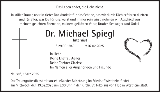 Traueranzeige von Michael Spiegl von Süddeutsche Zeitung