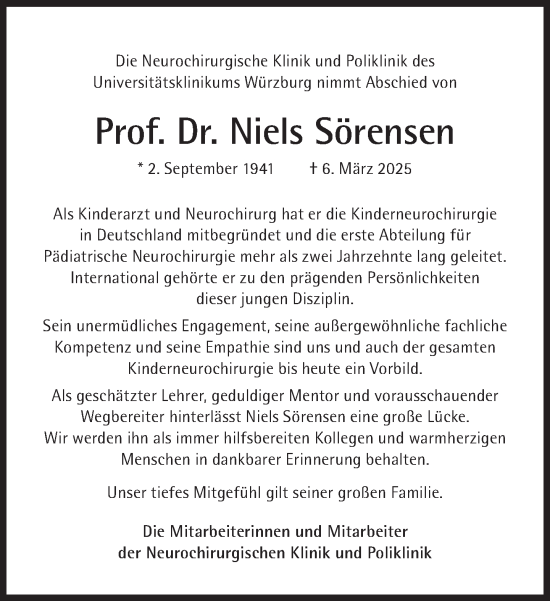 Traueranzeige von Niels Sörensen von Süddeutsche Zeitung
