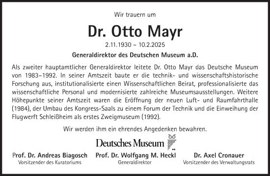 Traueranzeige von Otto Mayr von Süddeutsche Zeitung