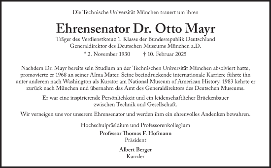 Traueranzeige von Otto Mayr von Süddeutsche Zeitung