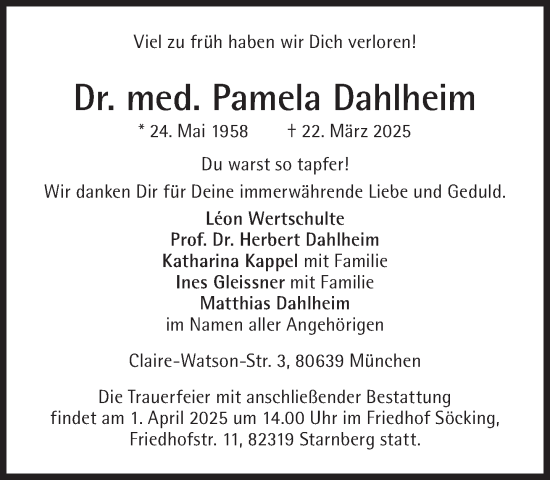 Traueranzeige von Pamela Dahlheim von Süddeutsche Zeitung