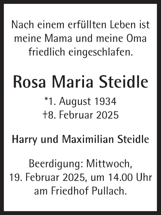 Traueranzeige von Rosa Maria Steidle von Süddeutsche Zeitung