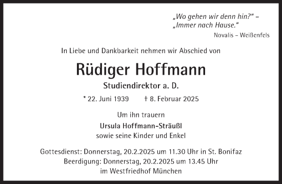 Traueranzeige von Rüdiger Hoffmann von Süddeutsche Zeitung