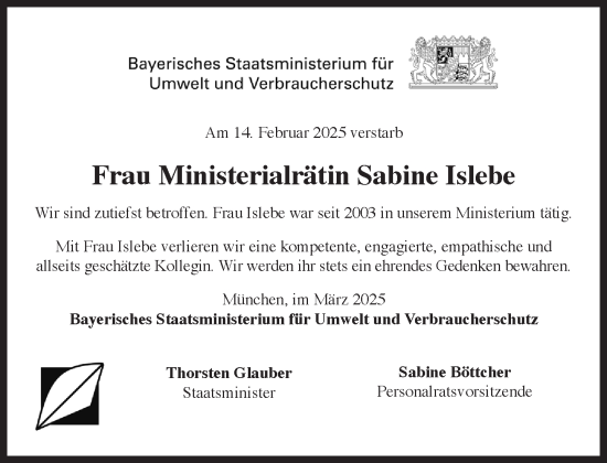 Traueranzeige von Sabine Islebe von Süddeutsche Zeitung