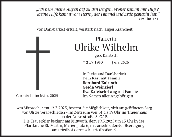 Traueranzeige von Ulrike Wilhelm von Süddeutsche Zeitung