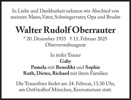 Traueranzeige von Walter Rudolf Oberrauter von Süddeutsche Zeitung