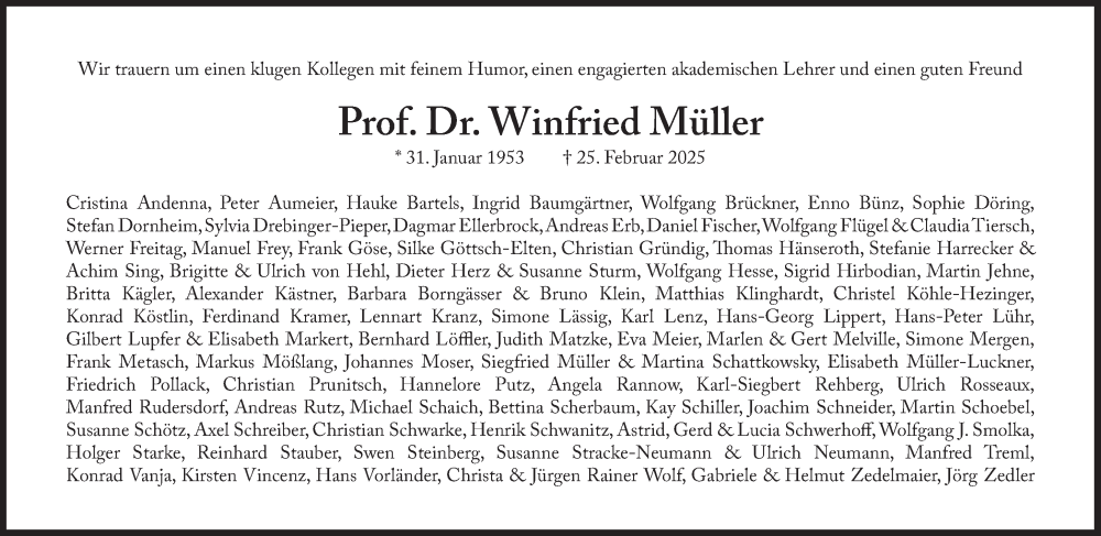  Traueranzeige für Winfried Müller vom 04.03.2025 aus Süddeutsche Zeitung