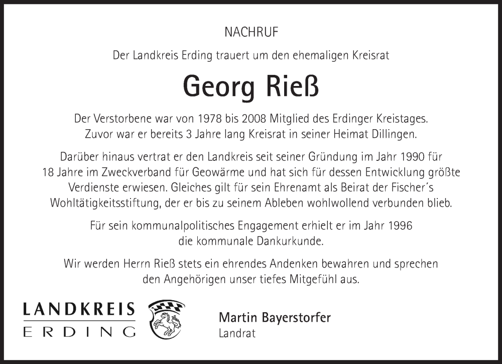  Traueranzeige für Georg Rieß vom 12.04.2025 aus Süddeutsche Zeitung