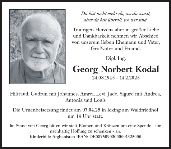 Traueranzeige von Georg Norbert Kodal von Süddeutsche Zeitung