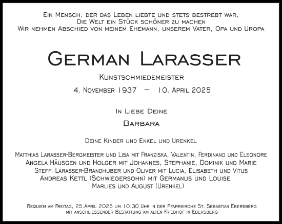 Traueranzeige von German Larasser von Süddeutsche Zeitung