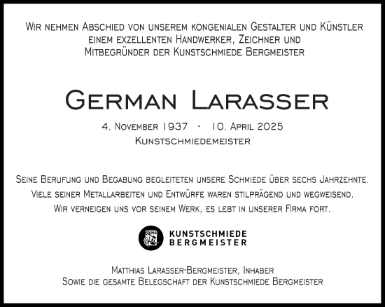 Traueranzeige von German Larasser von Süddeutsche Zeitung