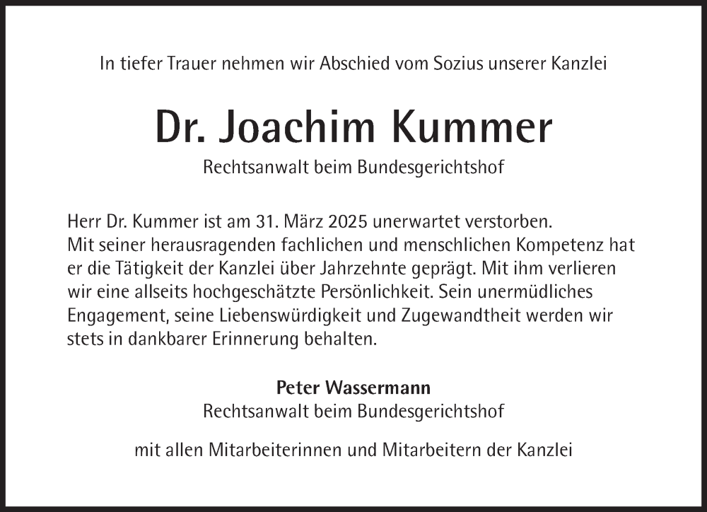  Traueranzeige für Joachim Kummer vom 12.04.2025 aus Süddeutsche Zeitung