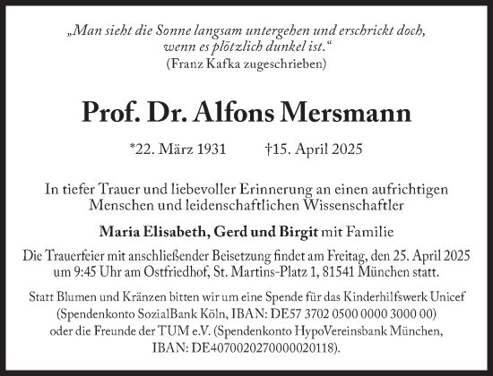 Traueranzeige von Alfons Mersmann von Süddeutsche Zeitung