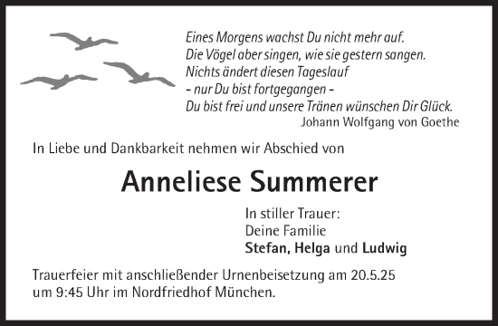Traueranzeige von Anneliese Summerer von Süddeutsche Zeitung