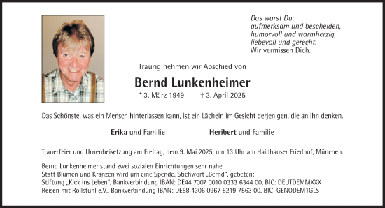 Traueranzeige von Bernd Lunkenheimer von Süddeutsche Zeitung