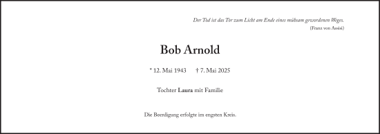 Traueranzeige von Bob Arnold von Süddeutsche Zeitung