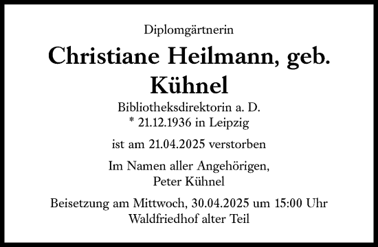 Traueranzeige von Christiane Heilmann von Süddeutsche Zeitung