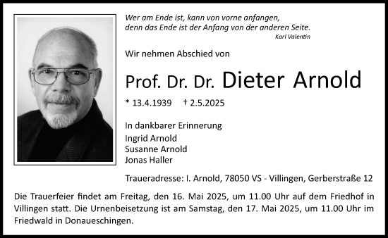Traueranzeige von Dieter Arnold von Süddeutsche Zeitung