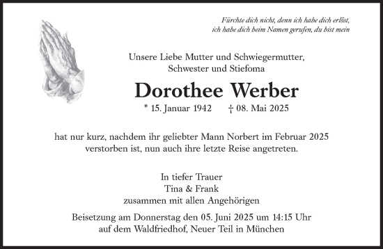 Traueranzeige von Dorothee Werber von Süddeutsche Zeitung