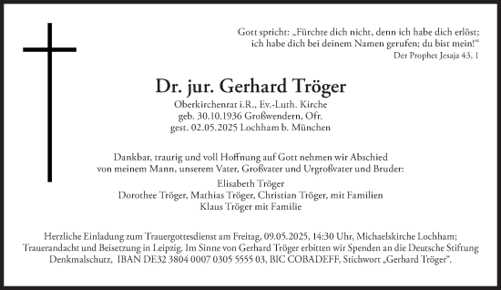 Traueranzeige von Gerhard Tröger von Süddeutsche Zeitung