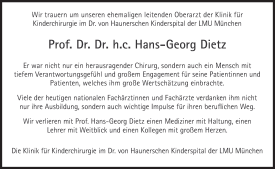Traueranzeige von Hans-Georg Dietz von Süddeutsche Zeitung