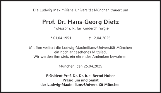 Traueranzeige von Hans-Georg Dietz von Süddeutsche Zeitung