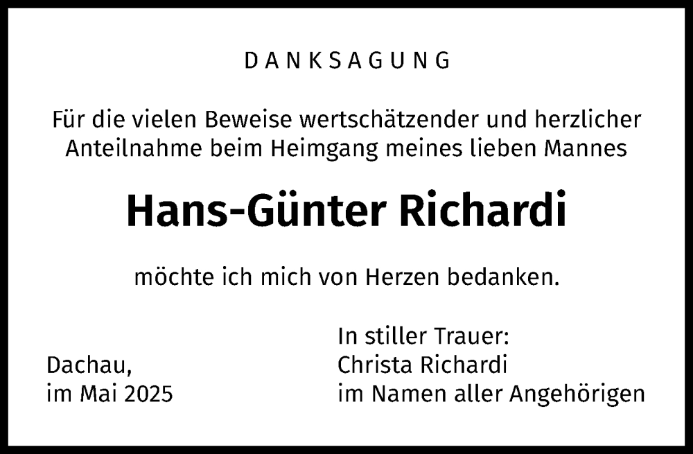  Traueranzeige für Hans-Günter Richardi vom 17.05.2025 aus Süddeutsche Zeitung