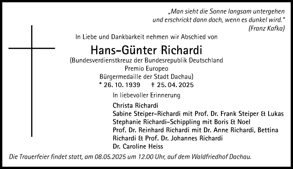  Traueranzeige für Hans-Günter Richardi vom 06.05.2025 aus Süddeutsche Zeitung