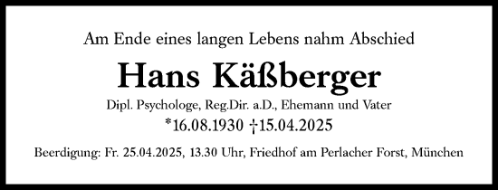 Traueranzeige von Hans Käßberger von Süddeutsche Zeitung