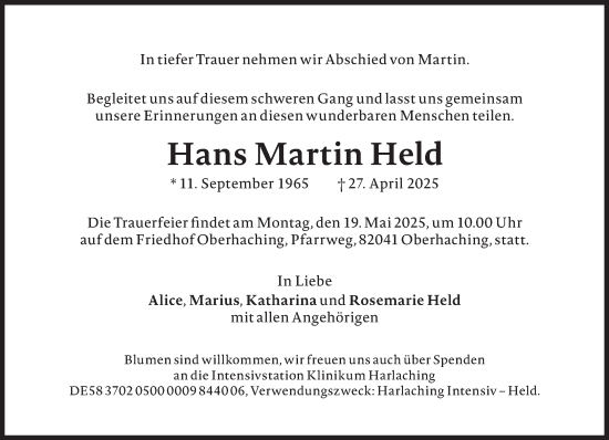 Traueranzeige von Hans Martin Held von Süddeutsche Zeitung