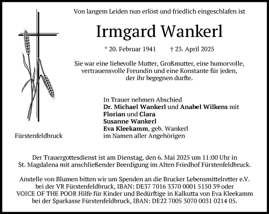 Traueranzeige von Irmgard Wankerl von Süddeutsche Zeitung