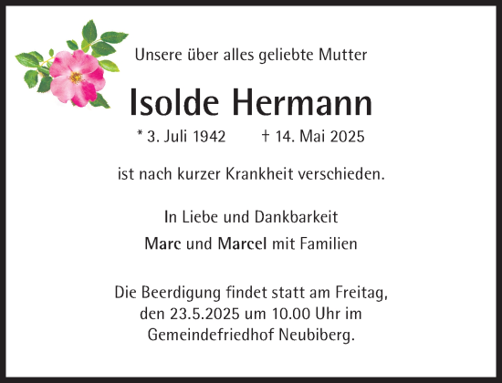 Traueranzeige von Isolde Hermann von Süddeutsche Zeitung