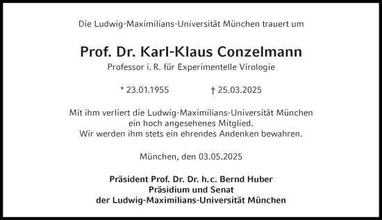 Traueranzeige von Karl-Klaus Conzelmann von Süddeutsche Zeitung