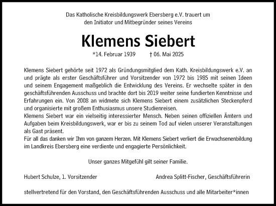 Traueranzeige von Klemens Siebert von Süddeutsche Zeitung