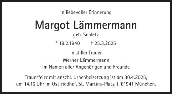 Traueranzeige von Margot Lämmermann von Süddeutsche Zeitung