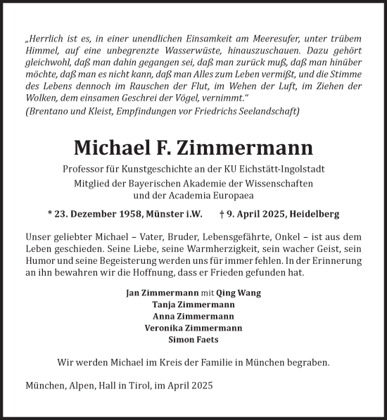 Traueranzeige von Michael F. Zimmermann von Süddeutsche Zeitung