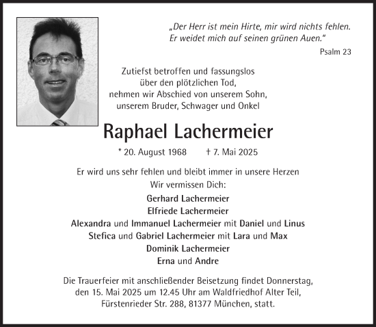 Traueranzeige von Raphael Lachermeier von Süddeutsche Zeitung