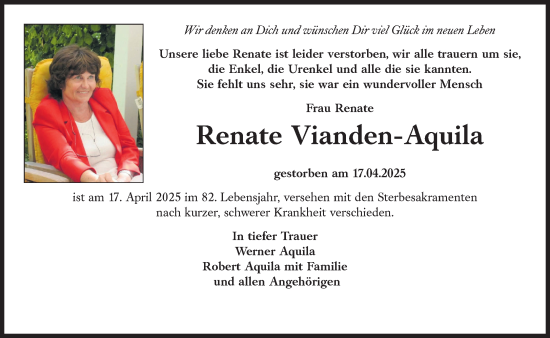 Traueranzeige von Renate Vianden-Aquila von Süddeutsche Zeitung