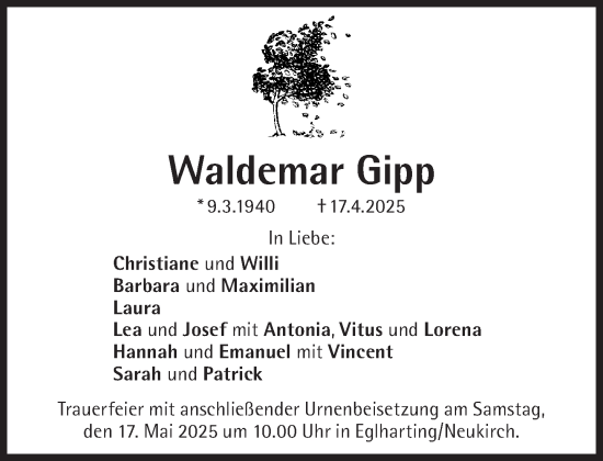 Traueranzeige von Waldemar Gipp von Süddeutsche Zeitung