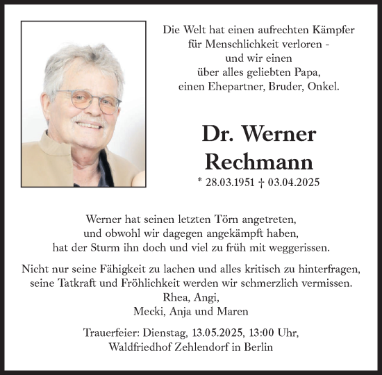 Traueranzeige von Werner Rechmann von Süddeutsche Zeitung