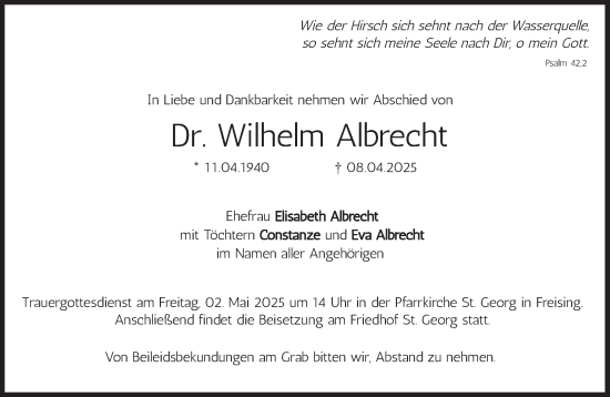 Traueranzeige von Wilhelm Albrecht von Süddeutsche Zeitung