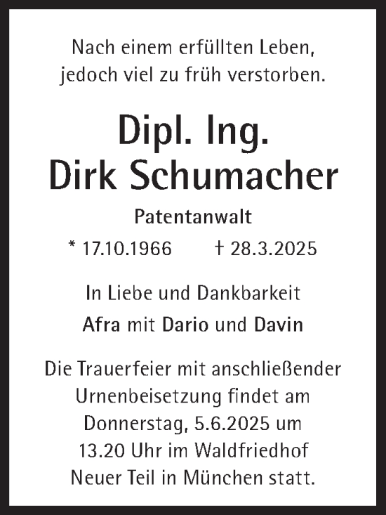 Traueranzeige von Dirk Schumacher von Süddeutsche Zeitung