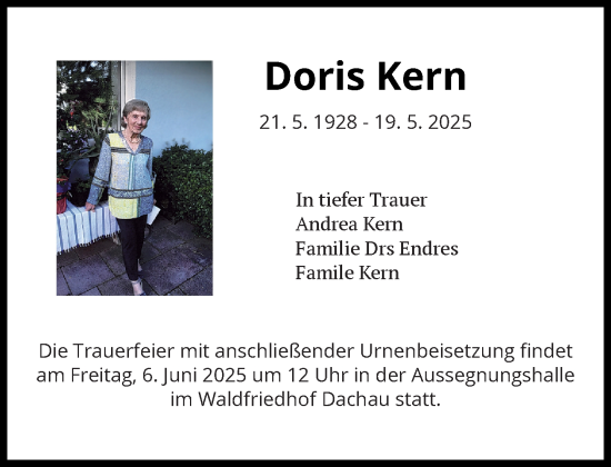 Traueranzeige von Doris Kern von Süddeutsche Zeitung