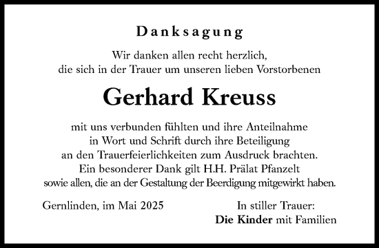 Traueranzeige von Gerhard Kreuss von Süddeutsche Zeitung