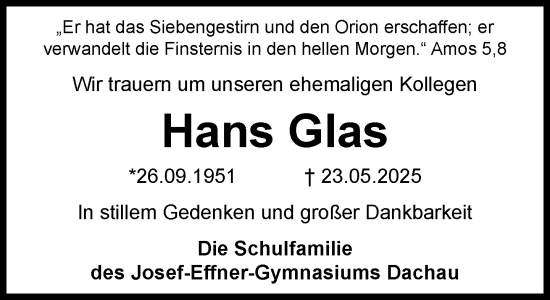 Traueranzeige von Hans Glas von Süddeutsche Zeitung