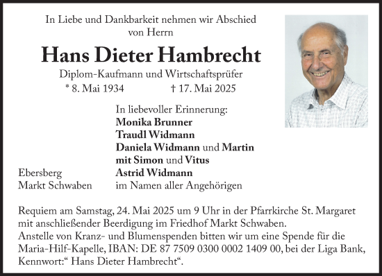 Traueranzeige von Hans Dieter Hambrecht von Süddeutsche Zeitung