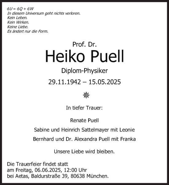 Traueranzeige von Heiko Puell von Süddeutsche Zeitung