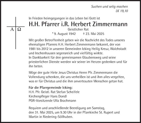 Traueranzeige von Herbert Zimmermann von Süddeutsche Zeitung