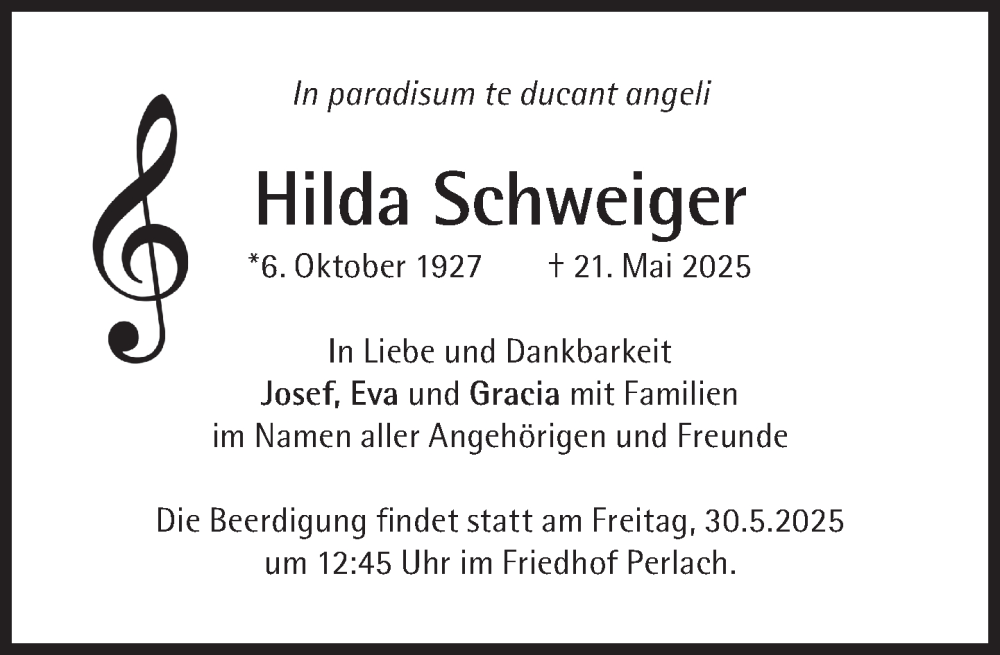  Traueranzeige für Hilda Schweiger vom 24.05.2025 aus Süddeutsche Zeitung