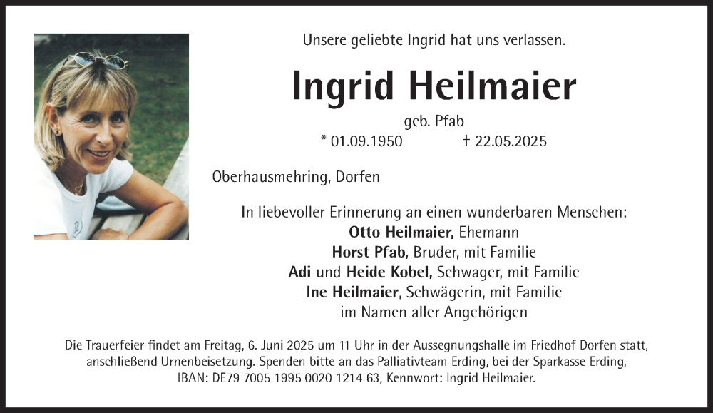 Traueranzeige für Ingrid Heilmaier vom 31.05.2025 aus Süddeutsche Zeitung